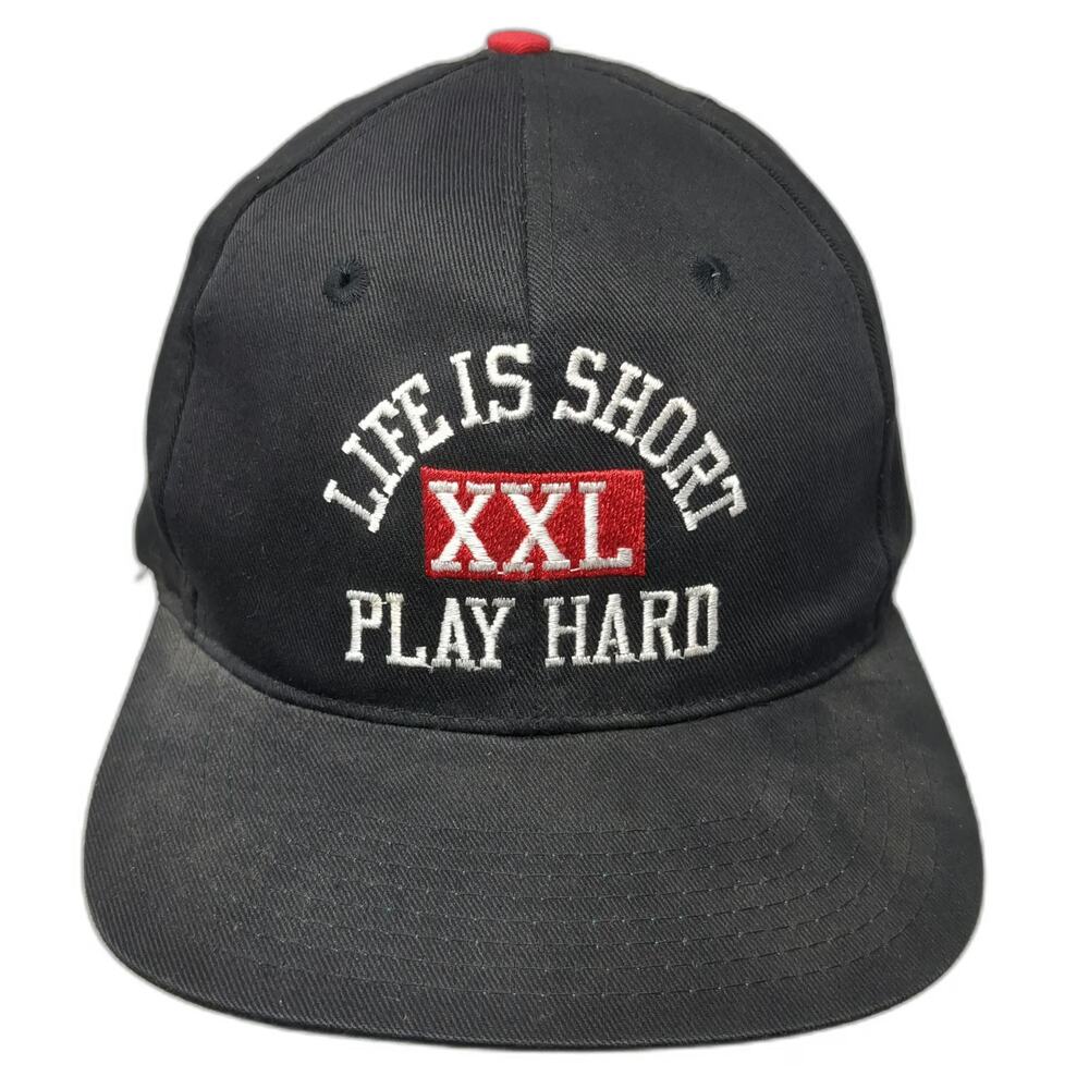 Reebok Snapback Hat Black One Size Green Under Brim Life Is Short XXL Play Hard